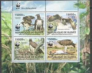 Гвинея, 2013, WWF, Орлы,  4 марки в малом листе